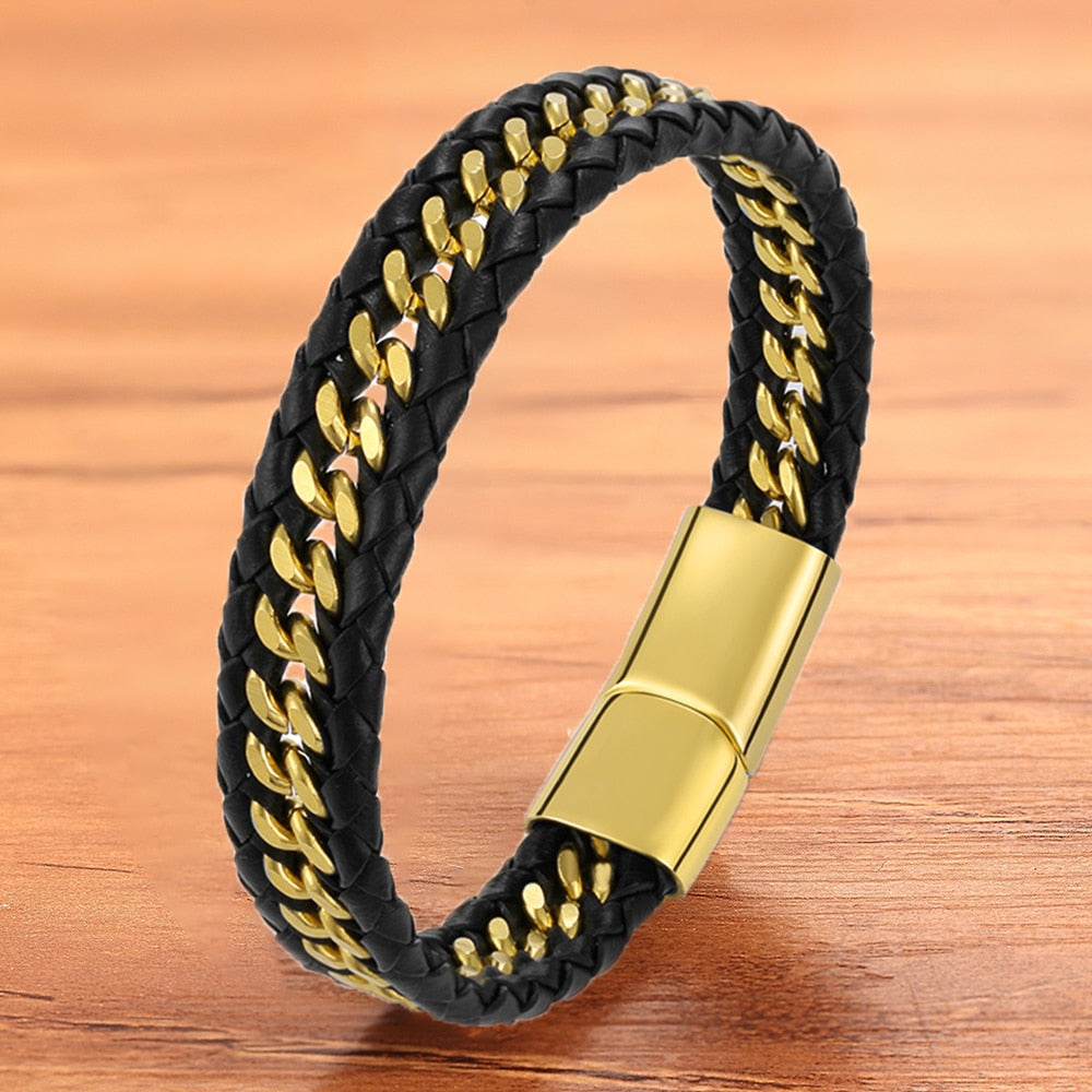 BRACELET EN CUIR VÉRITABLE AVEC CORDON TRESSÉ