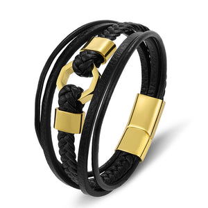 BRAIDED LEATHER BRACELET WITH MAGNETIC CLASP 