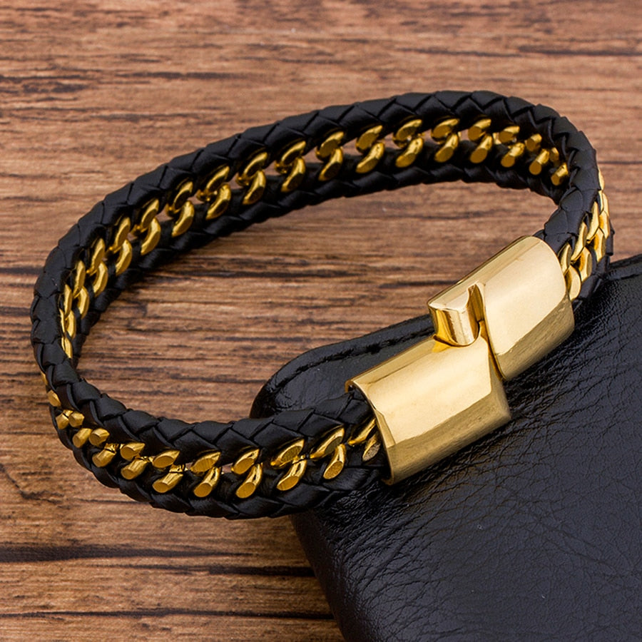 BRACELET EN CUIR VÉRITABLE AVEC CORDON TRESSÉ