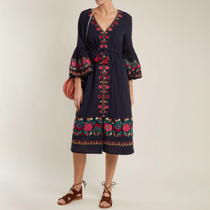 BOHO STYLE EMBROIDERED FLOWER DRESS 