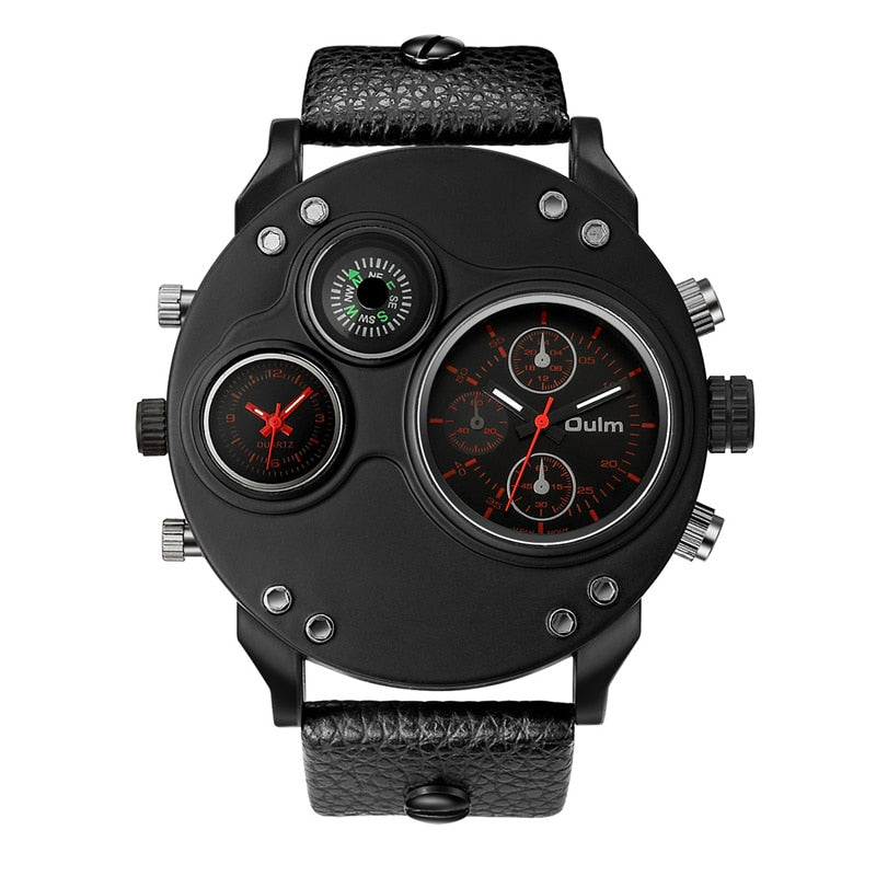 DUAL TIME ZONE SPORTS WATCH WITH DECORATIVE COMPASS