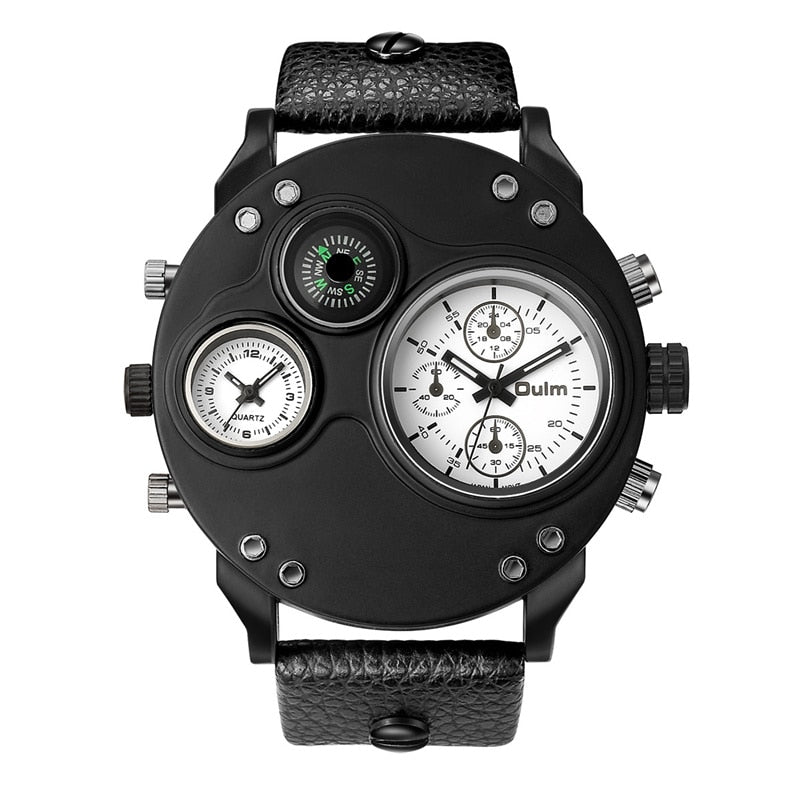 DUAL TIME ZONE SPORTS WATCH WITH DECORATIVE COMPASS