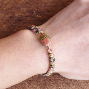 UNISEX RHODONITE BEADS BRACELET